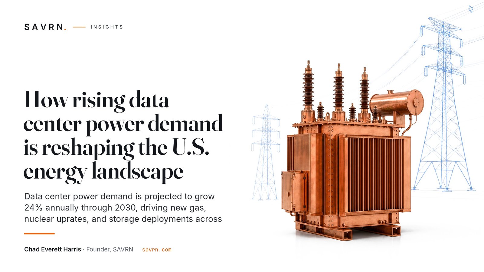 A polished copper transformer on a white floor with blue blueprint transmission towers drawn behind it