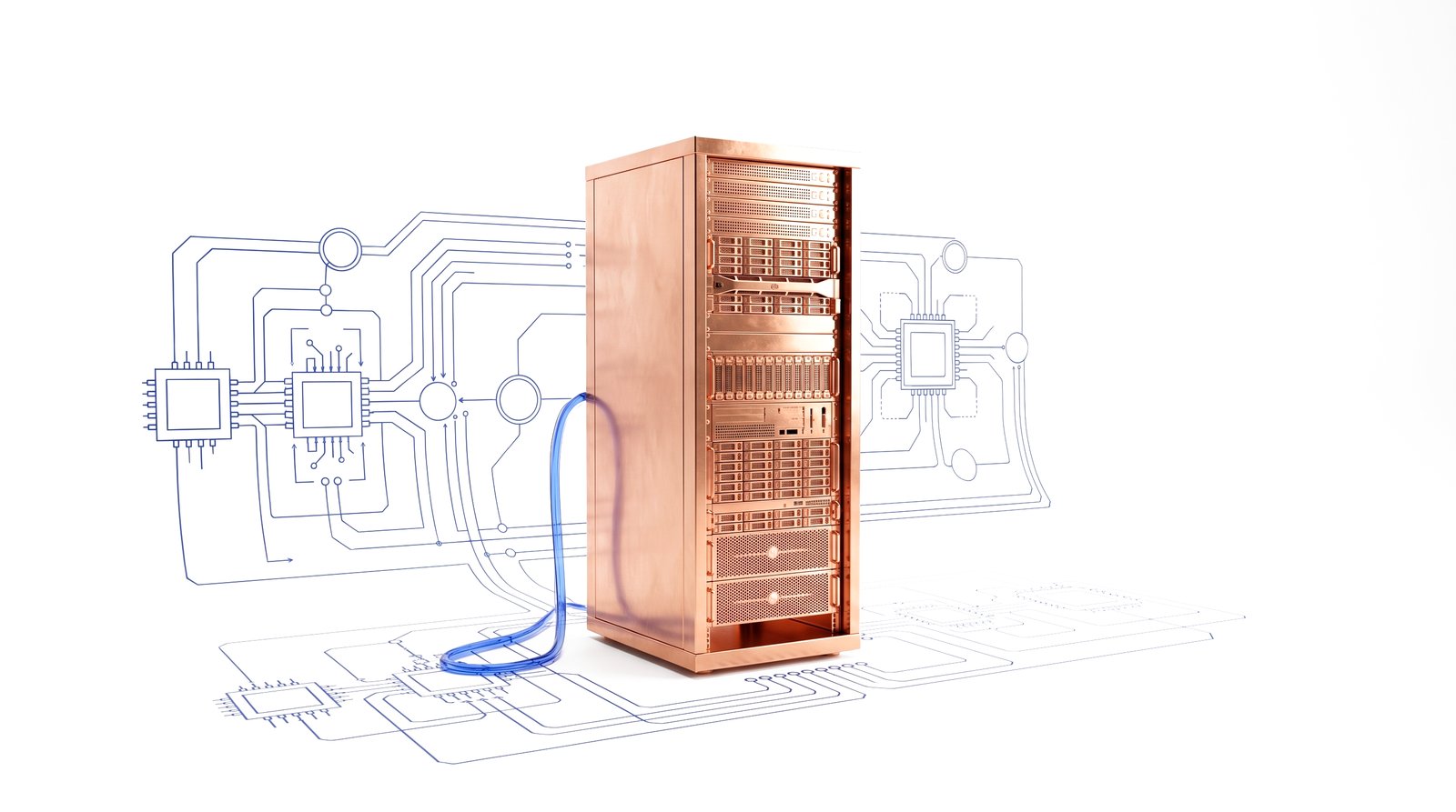 Server rack with data flow blueprint