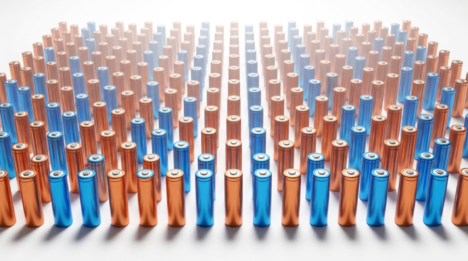 Ranks of copper and blue lithium battery cells, sizing duration, C-rate, and cycle count for an AI data center battery asset