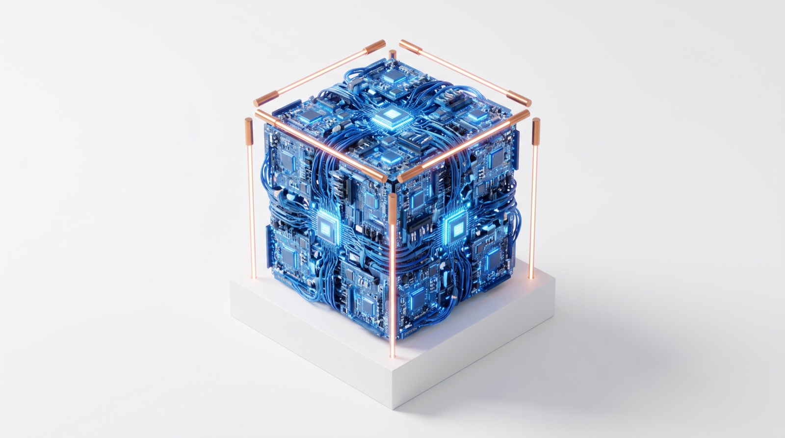 A dense cube of compute, output per square foot made visible