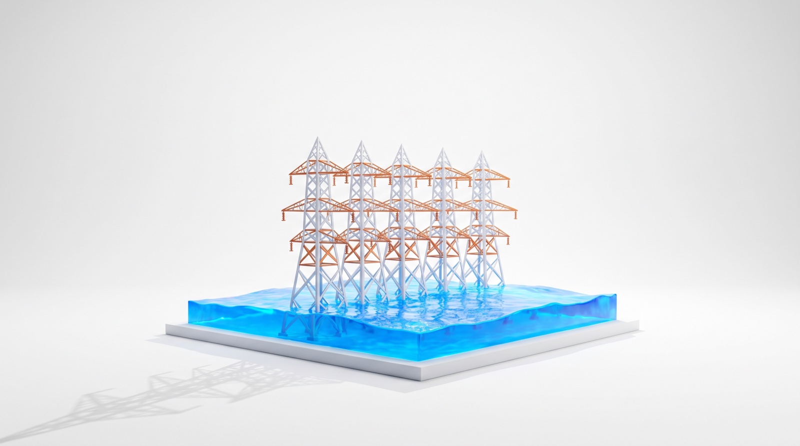 Blue load rising against a levee of pylons, US demand breaks containment