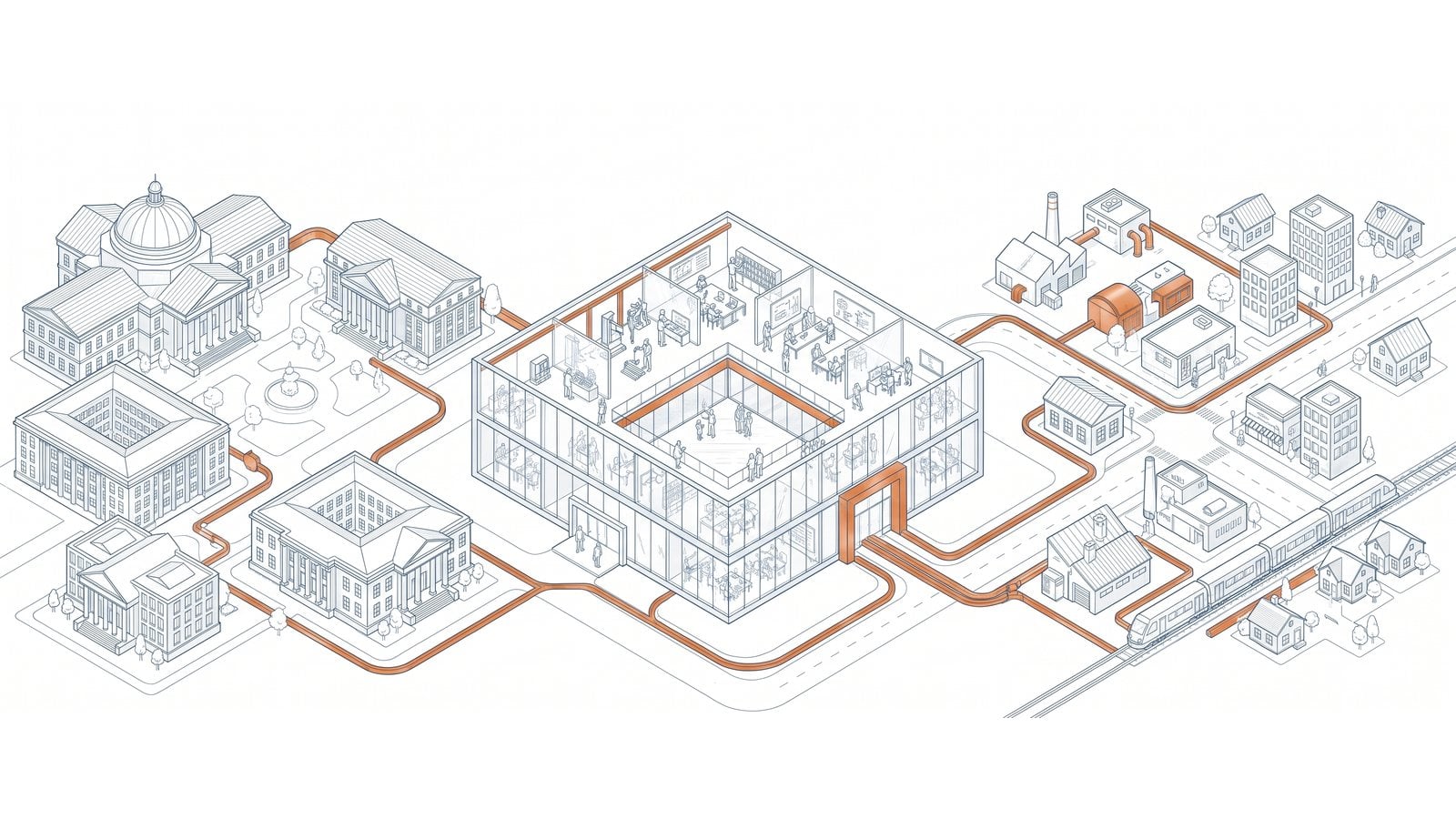 University campus, SAVRN Institute and regional economy joined by copper paths
