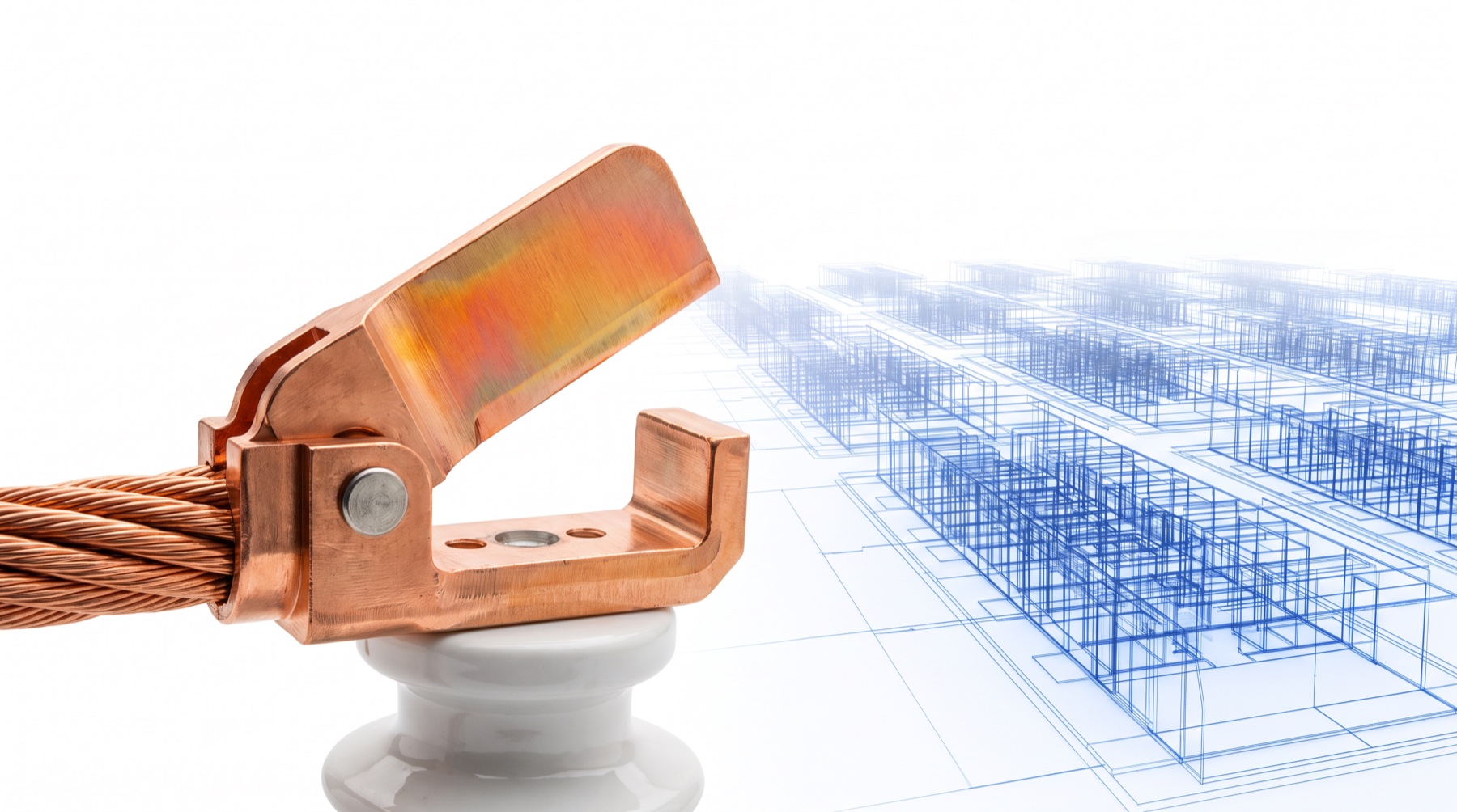 The disconnected switch. An open copper disconnect, and on the far side of the gap
