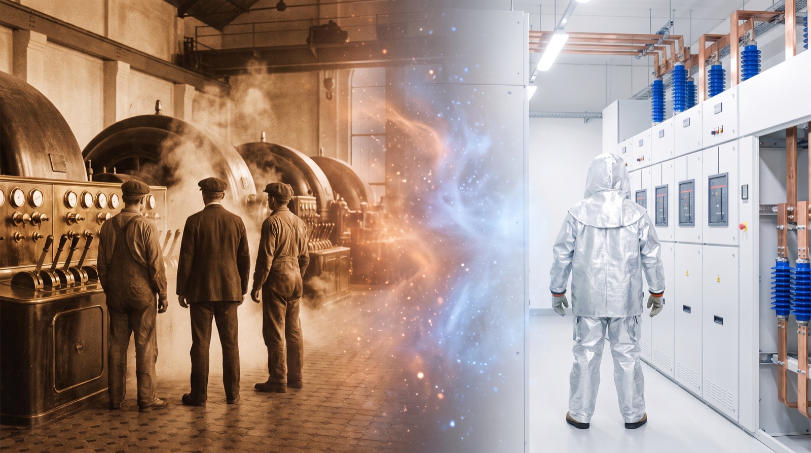 Electrical Systems — Medium Voltage at the SAVRN Institute — historic electrical systems — medium voltage craft dissolving into its modern AI-factory equivalent