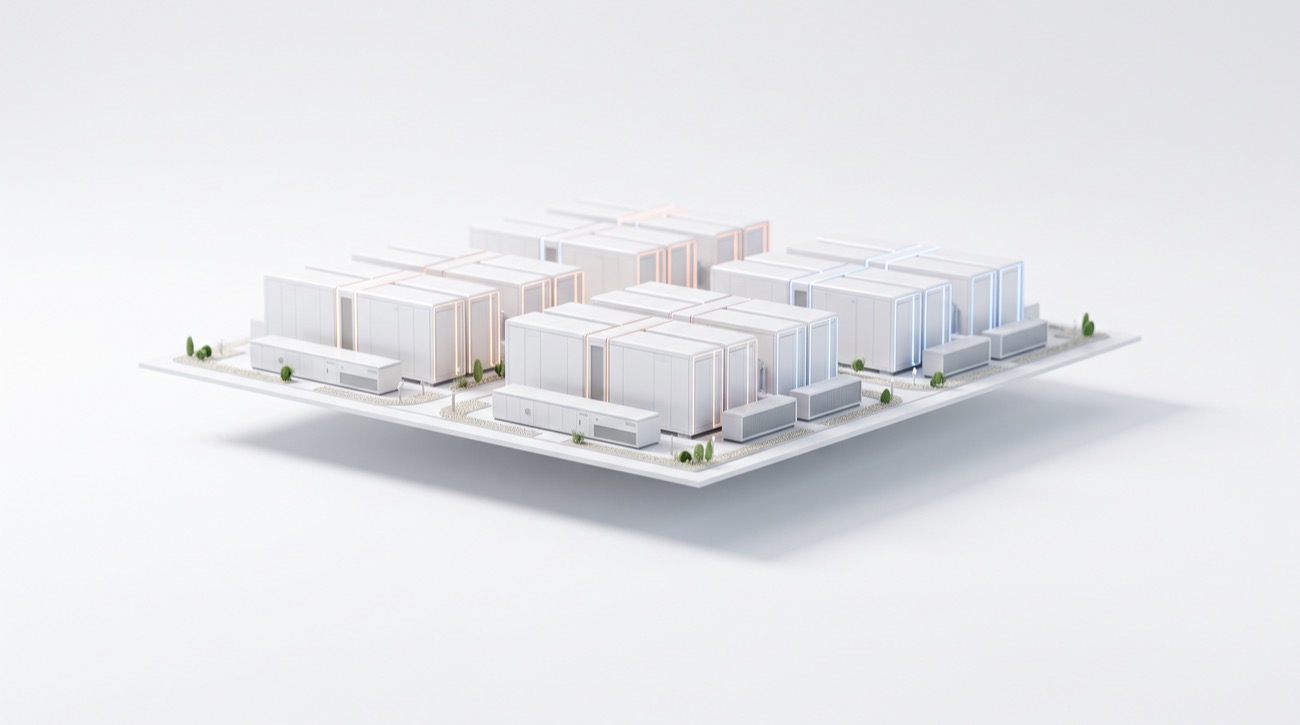 Digital twin of the SAVRN Atom, a modular liquid-cooled AI factory block, shown running