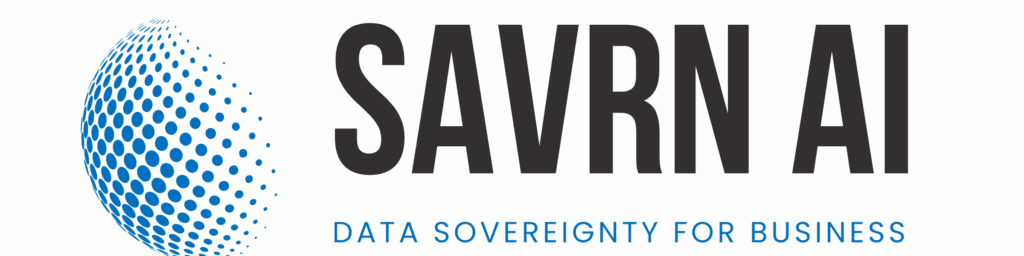 SAVRN AI logo with blue dotted sphere and